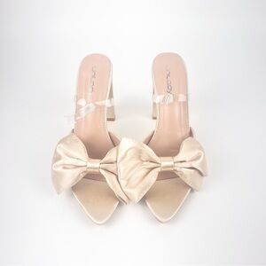 Cream Mules with Bow Design